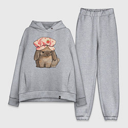 Женский костюм оверсайз Кролик в шапке, цвет: меланж