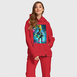 Женский костюм оверсайз Барт Симпсон со скейтбордом под проливным дождём -, цвет: красный — фото 2