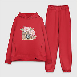 Женский костюм оверсайз Фотоаппарат с пионами