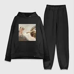 Женский костюм оверсайз Кот сотворение Адама, цвет: черный