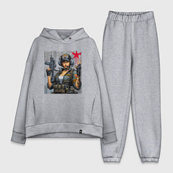 Женский костюм оверсайз Cool military girl - graffiti, цвет: меланж