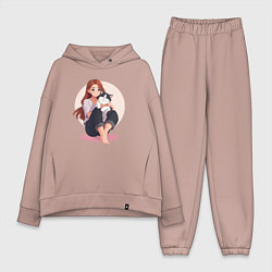 Женский костюм оверсайз Сидящая девушка с кошкой на ногах