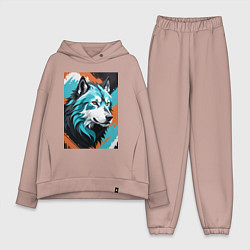 Женский костюм оверсайз Серо-голубой волк, цвет: пыльно-розовый