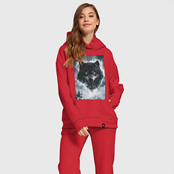 Женский костюм оверсайз Волк с оскаленной пастью, цвет: красный — фото 2