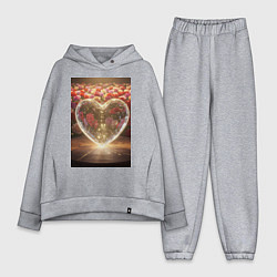 Женский костюм оверсайз Кристальное сердце на фоне роз