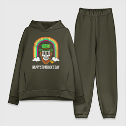 Женский костюм оверсайз Happy St Patricks day - skull, цвет: хаки