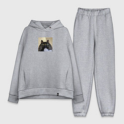 Женский костюм оверсайз Видеозвонок с котом парный мем, цвет: меланж