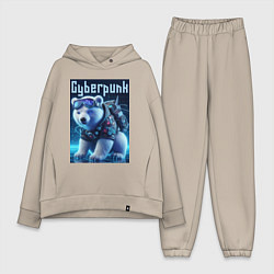 Женский костюм оверсайз Белый медвежонок в стиле киберпанк