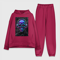 Женский костюм оверсайз Неоновый череп в наушниках, цвет: маджента