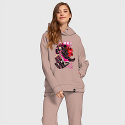 Женский костюм оверсайз Клинок рассекающий демонов Незуко луна, цвет: пыльно-розовый — фото 2