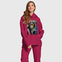 Женский костюм оверсайз Cute monkey, цвет: маджента — фото 2