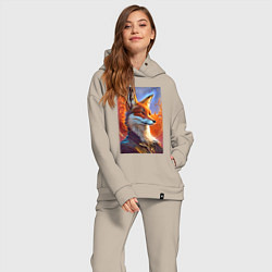 Женский костюм оверсайз Fox fashionista - ai art fantasy, цвет: миндальный — фото 2