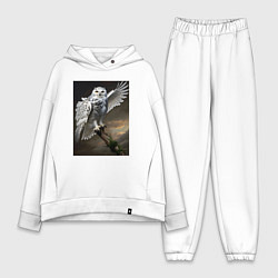 Женский костюм оверсайз Белая сова на ветке, цвет: белый