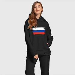 Женский костюм оверсайз Флаг россии нарисованный, цвет: черный — фото 2