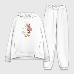 Женский костюм оверсайз Милая уточка с букетом роз