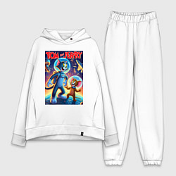 Женский костюм оверсайз Том и Джерри - неоновый космос, цвет: белый