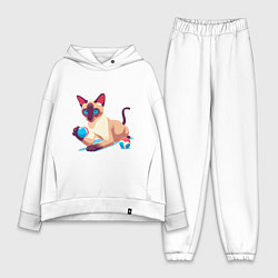 Женский костюм оверсайз Игривый сиамский котик, цвет: белый