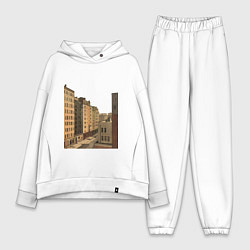 Женский костюм оверсайз Минималистичный городской пейзаж в стиле комикса, цвет: белый