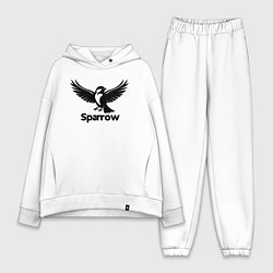 Женский костюм оверсайз Летящий черный воробей, цвет: белый