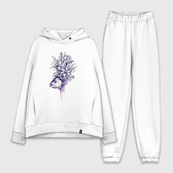 Женский костюм оверсайз Рыба с цветами, цвет: белый