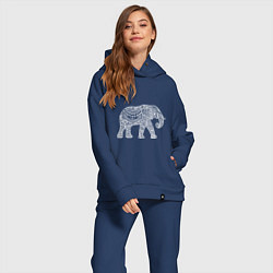 Женский костюм оверсайз Расписной слон, цвет: тёмно-синий — фото 2