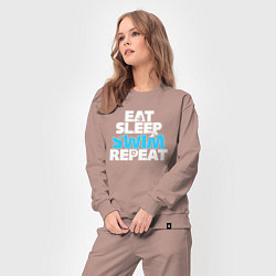 Костюм хлопковый женский Eat sleep swim repeat, цвет: пыльно-розовый — фото 2