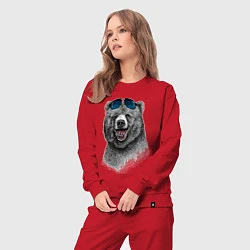 Костюм хлопковый женский Медведь в очках, цвет: красный — фото 2