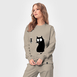 Костюм хлопковый женский Кот и рыба, цвет: миндальный — фото 2