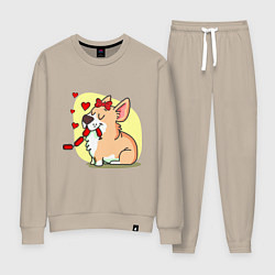 Костюм хлопковый женский Влюбленная собачка, цвет: миндальный