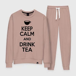 Костюм хлопковый женский Keep Calm & Drink Tea, цвет: пыльно-розовый