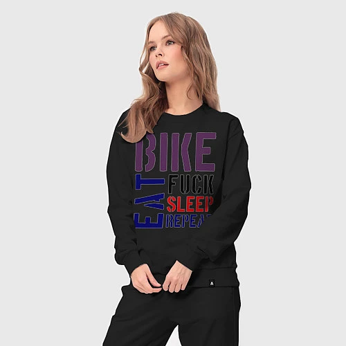 Женский костюм Bike eat sleep repeat / Черный – фото 3