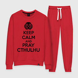Костюм хлопковый женский Keep Calm & Pray Cthulhu, цвет: красный