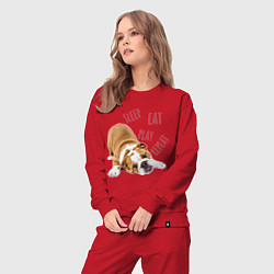 Костюм хлопковый женский Sleep Eat Play Repeat Бульдог, цвет: красный — фото 2