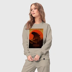 Костюм хлопковый женский Godzilla and red sun, цвет: миндальный — фото 2