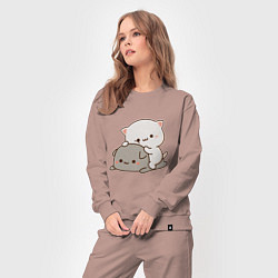 Костюм хлопковый женский Милые котики, цвет: пыльно-розовый — фото 2
