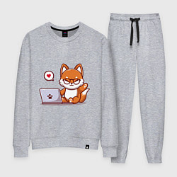 Костюм хлопковый женский Cute fox and laptop, цвет: меланж