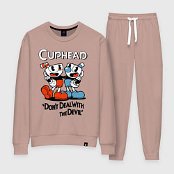 Костюм хлопковый женский Cuphead, Dont deal with devil, цвет: пыльно-розовый