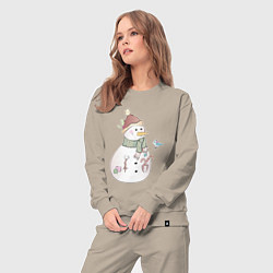 Костюм хлопковый женский Снеговик с птичкой, цвет: миндальный — фото 2