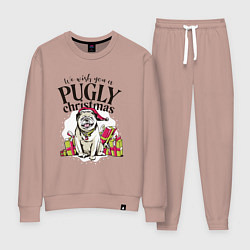 Костюм хлопковый женский Pugly Christmas, цвет: пыльно-розовый