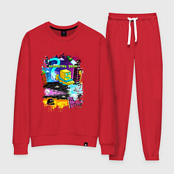 Костюм хлопковый женский Geometry Dash: Pixel Logo, цвет: красный