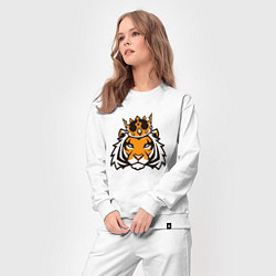 Костюм хлопковый женский Тигр в короне Tiger in crown, цвет: белый — фото 2
