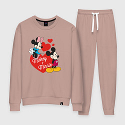 Костюм хлопковый женский Mickey x Minnie Love, цвет: пыльно-розовый