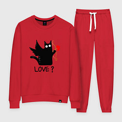 Костюм хлопковый женский LOVE CAT WHAT cat, цвет: красный