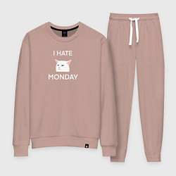 Костюм хлопковый женский I hate monday текст с котом, цвет: пыльно-розовый