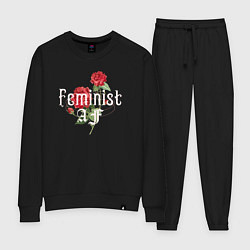 Костюм хлопковый женский Feminist AF, цвет: черный