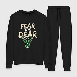 Костюм хлопковый женский Milwaukee Bucks Fear the dear Милуоки Бакс, цвет: черный