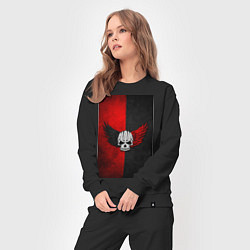 Костюм хлопковый женский Череп Клоуна на красно-черном фоне, цвет: черный — фото 2