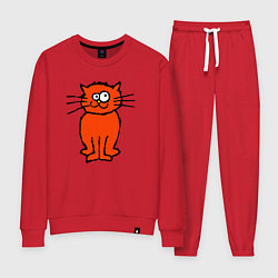 Костюм хлопковый женский Забаный красный кот, цвет: красный