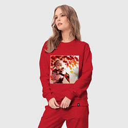 Костюм хлопковый женский Каэдэхара Кадзуха с котенком Геншин Импакт, цвет: красный — фото 2