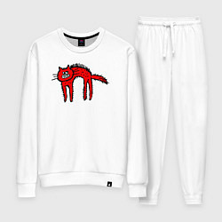 Костюм хлопковый женский Прикольный красный кот, цвет: белый
